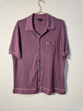 Todd Snyder Cotton Silk Tipped Full Placket Polo Shirt Purple XL